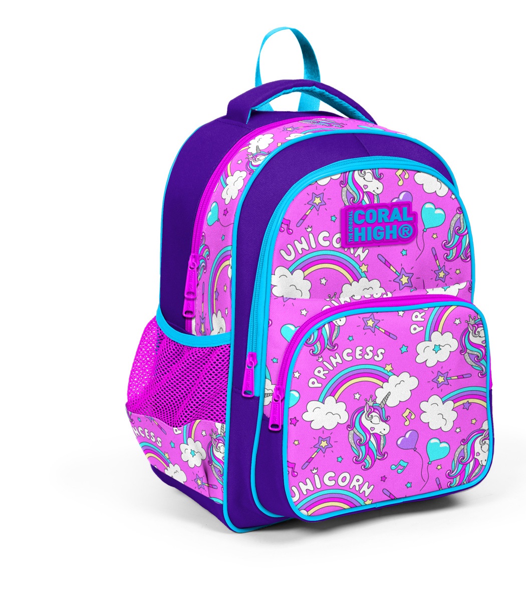 Coral High Kids Three Compartment School Backpack - Purple Light Pink ...