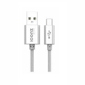 Iconz XBR05S Bazix Aluminum Micro USB Cable, 2.1 Ampere - Silver