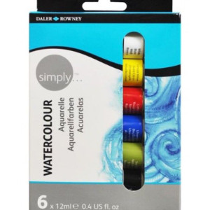 Daler Rowney Simply Watercolour Paint Set - 6 X 12ml Colour Tubes
